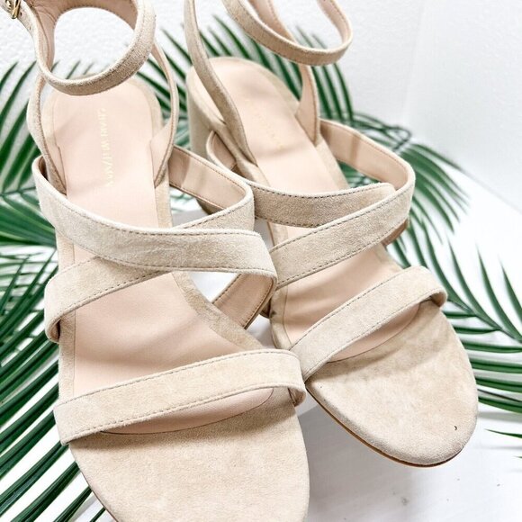 STUART WEITZMAN Beige Ave Ankle 75 Suede Open Toe Ankle Strap Sandal 8.5B NWOB - Picture 4 of 12